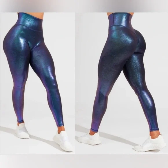 Buff Bunny High Rise Holographic Rebel Leggings Purple Blue Size Medium - Picture 2 of 12